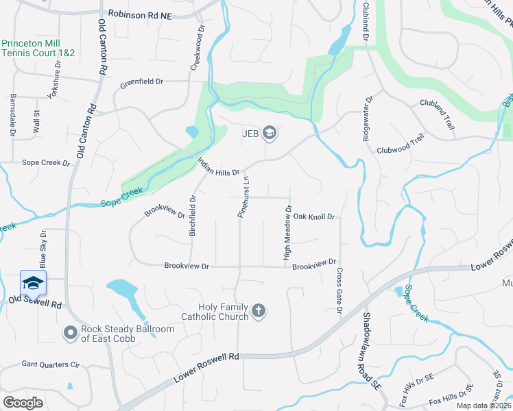 map of restaurants, bars, coffee shops, grocery stores, and more near 269 Pinetree Drive in Marietta