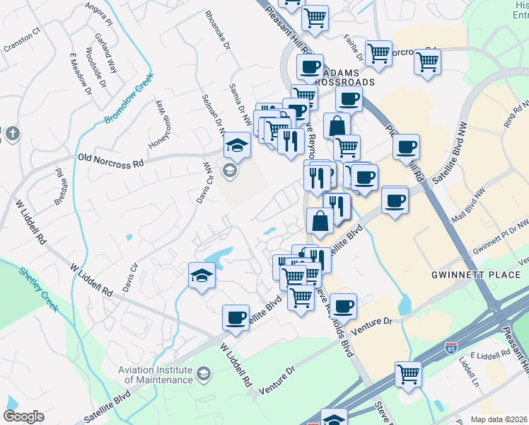 map of restaurants, bars, coffee shops, grocery stores, and more near 3893 Dandridge Way Northwest in Duluth