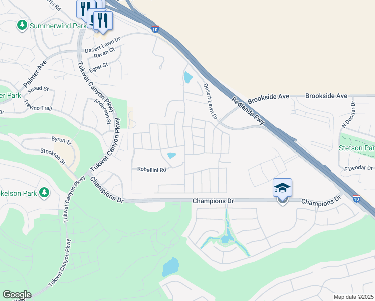 map of restaurants, bars, coffee shops, grocery stores, and more near 10961 Desert Lawn Drive in Calimesa