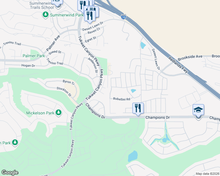 map of restaurants, bars, coffee shops, grocery stores, and more near 10961 Desert Lawn Drive in Calimesa