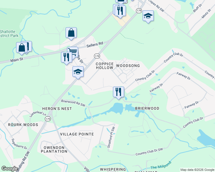map of restaurants, bars, coffee shops, grocery stores, and more near Wendy Lane in Shallotte