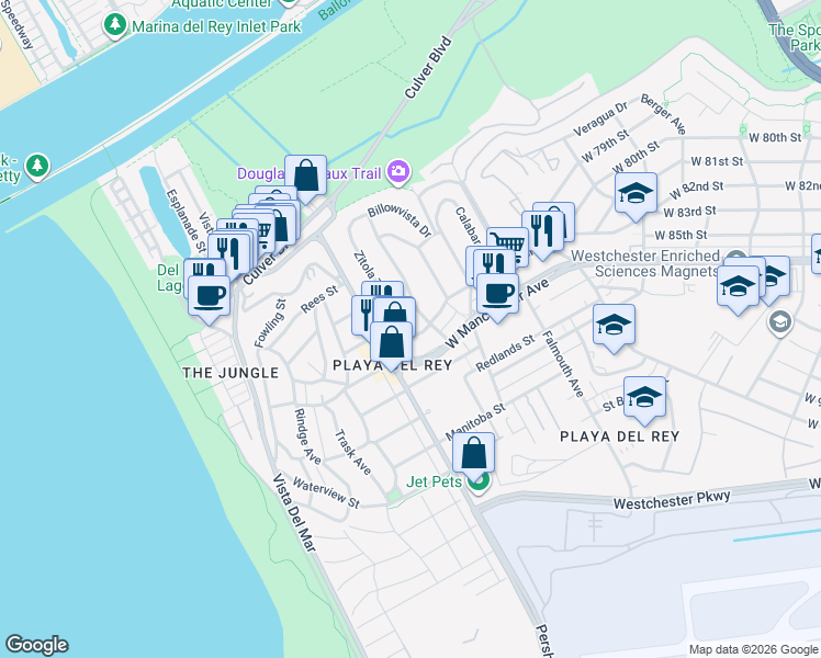 map of restaurants, bars, coffee shops, grocery stores, and more near in Los Angeles