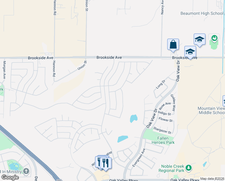 map of restaurants, bars, coffee shops, grocery stores, and more near 1685 Landmark Way in Beaumont