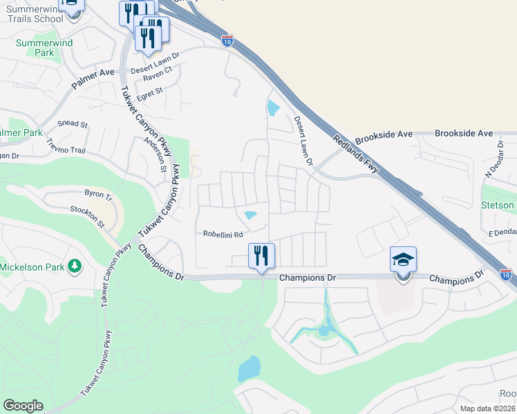 map of restaurants, bars, coffee shops, grocery stores, and more near 10961 Desert Lawn Drive in Calimesa