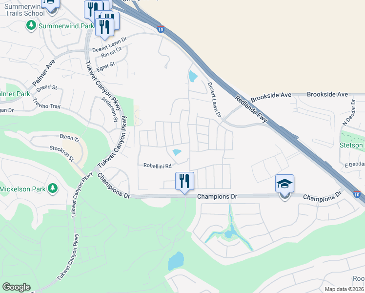 map of restaurants, bars, coffee shops, grocery stores, and more near 10961 Desert Lawn Drive in Calimesa