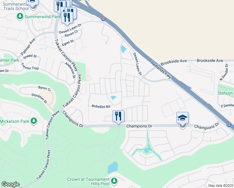 map of restaurants, bars, coffee shops, grocery stores, and more near 10961 Desert Lawn Drive in Calimesa