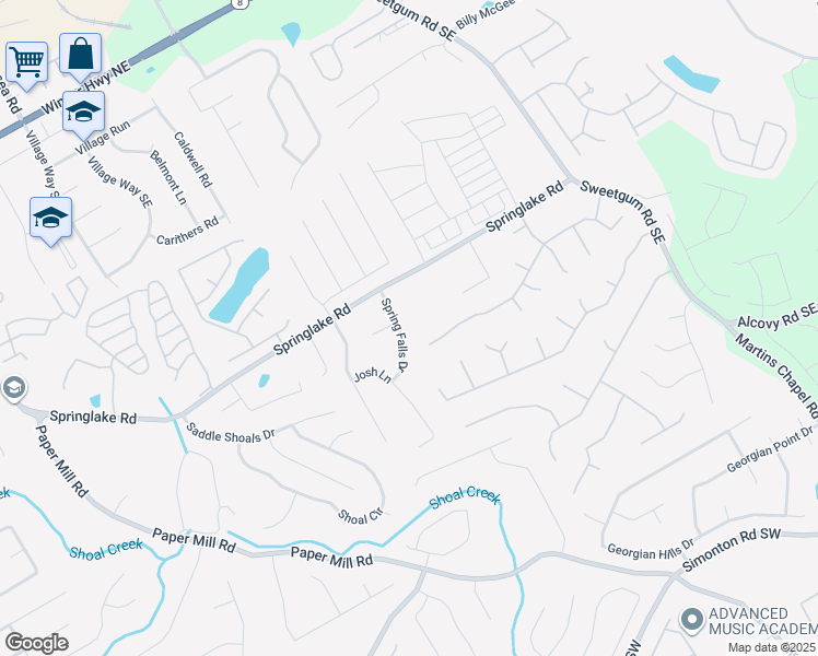map of restaurants, bars, coffee shops, grocery stores, and more near 16 Dunagan Drive in Lawrenceville