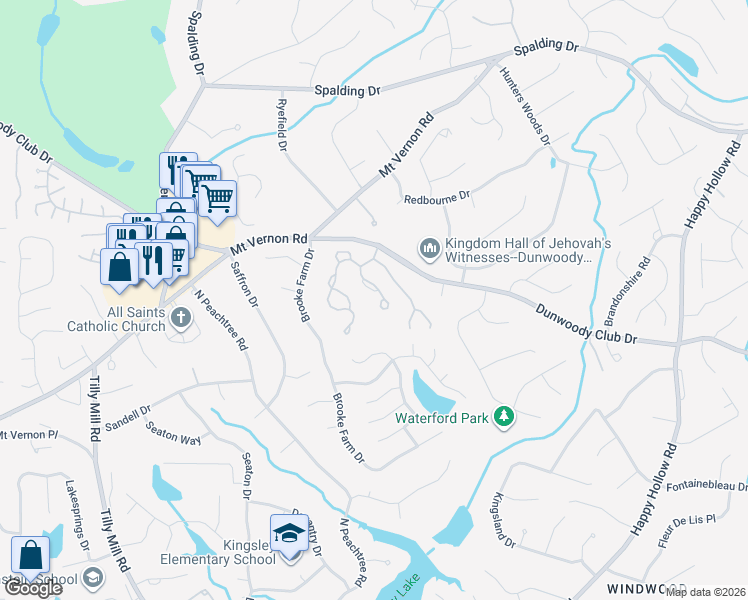 map of restaurants, bars, coffee shops, grocery stores, and more near 5332 Brooke Ridge Drive in Dunwoody