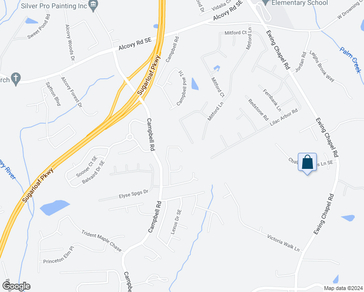 map of restaurants, bars, coffee shops, grocery stores, and more near 935 Campbell Gate Road Southeast in Lawrenceville