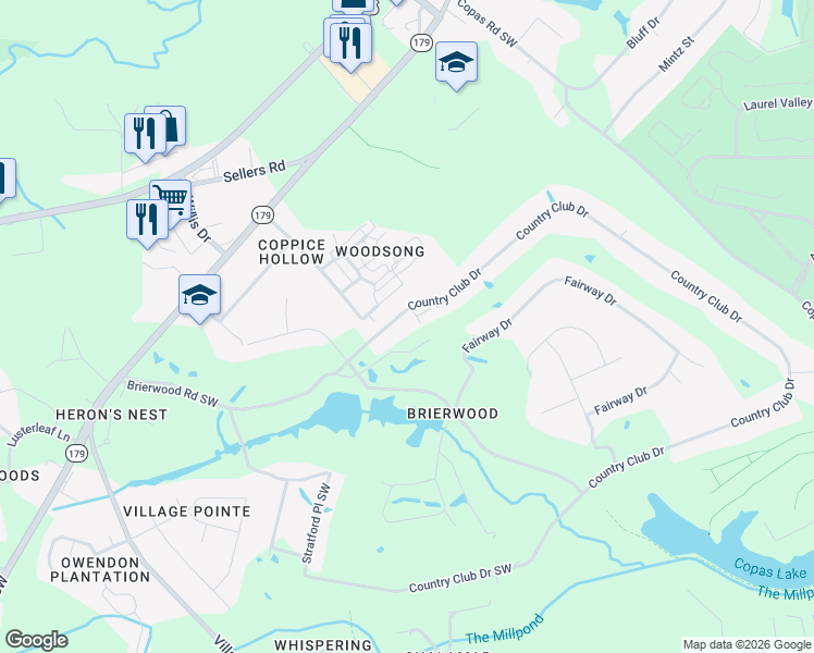 map of restaurants, bars, coffee shops, grocery stores, and more near 1-509 Country Club Villa Drive in Shallotte