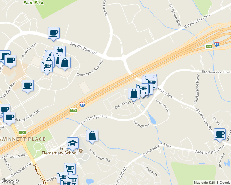 map of restaurants, bars, coffee shops, grocery stores, and more near 2186 Executive Drive North in Duluth