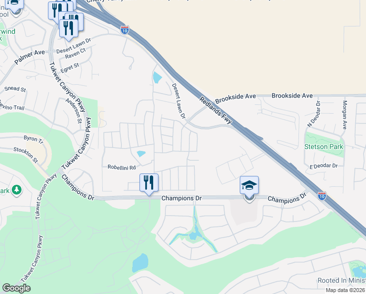 map of restaurants, bars, coffee shops, grocery stores, and more near Pear Blossom Ln in Beaumont