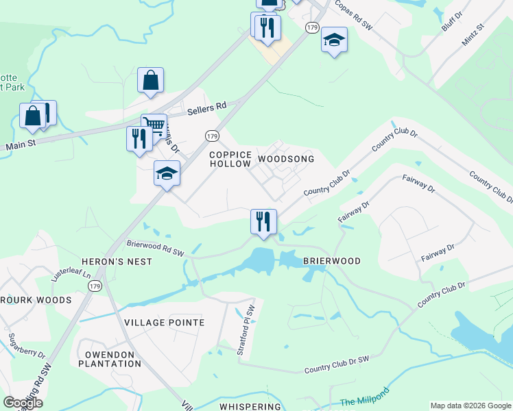 map of restaurants, bars, coffee shops, grocery stores, and more near 6 Wendy Lane in Shallotte