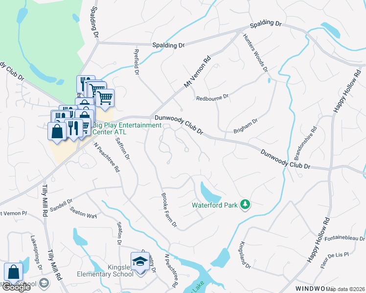 map of restaurants, bars, coffee shops, grocery stores, and more near 5620 Brooke Ridge Drive in Dunwoody