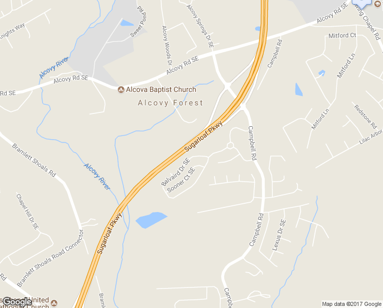 map of restaurants, bars, coffee shops, grocery stores, and more near 1117 Balvaird Drive Southeast in Lawrenceville