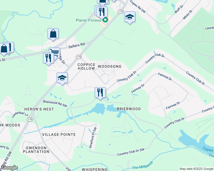 map of restaurants, bars, coffee shops, grocery stores, and more near 5005 Pender Road in Shallotte