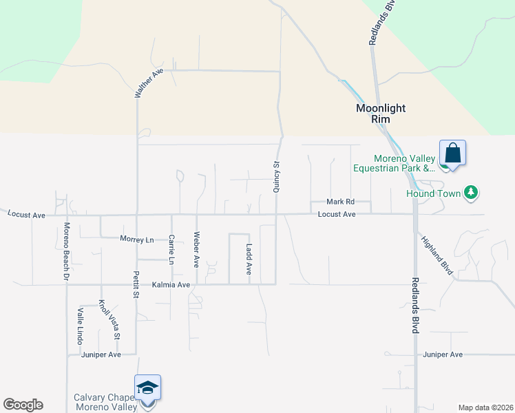 map of restaurants, bars, coffee shops, grocery stores, and more near 28493 Locust Avenue in Moreno Valley