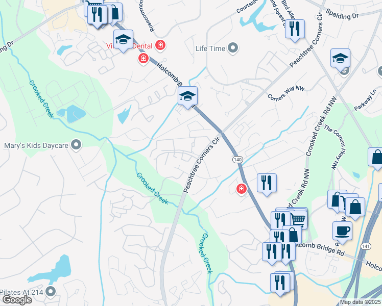 map of restaurants, bars, coffee shops, grocery stores, and more near in Peachtree Corners
