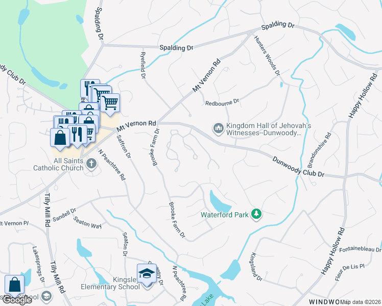 map of restaurants, bars, coffee shops, grocery stores, and more near 5620 Brooke Ridge Drive in Dunwoody