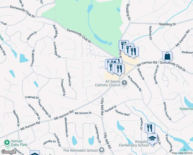 map of restaurants, bars, coffee shops, grocery stores, and more near 5380 Northchester Court in Dunwoody