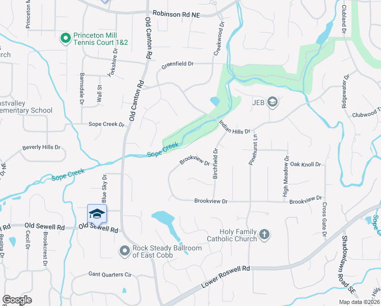 map of restaurants, bars, coffee shops, grocery stores, and more near 3105 Brookview Drive in Marietta