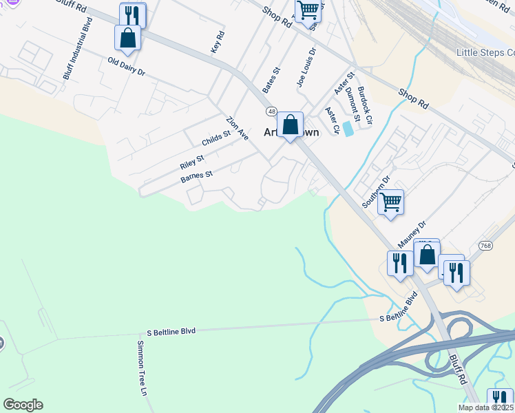 map of restaurants, bars, coffee shops, grocery stores, and more near 39 Bluff Road in Columbia