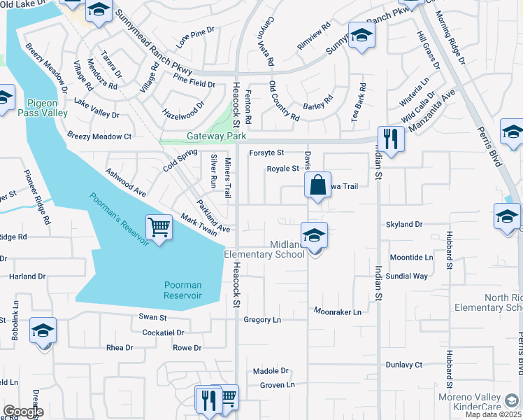 map of restaurants, bars, coffee shops, grocery stores, and more near 24044 Roseleaf Place in Moreno Valley