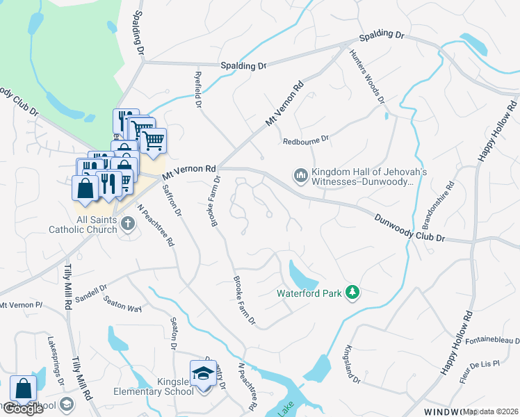 map of restaurants, bars, coffee shops, grocery stores, and more near 5332 Brooke Ridge Drive in Dunwoody