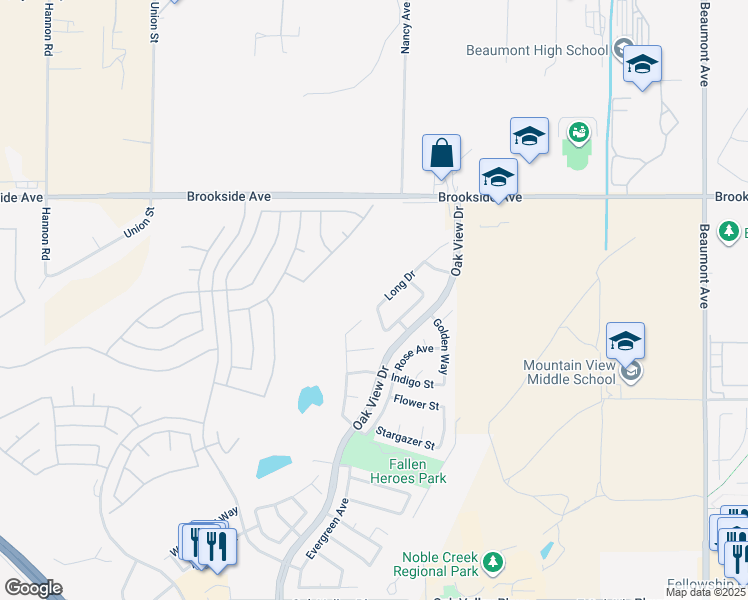 map of restaurants, bars, coffee shops, grocery stores, and more near 1727 Long Drive in Beaumont