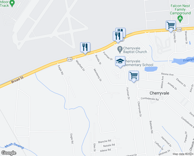 map of restaurants, bars, coffee shops, grocery stores, and more near 1300 Monterey Drive in Sumter