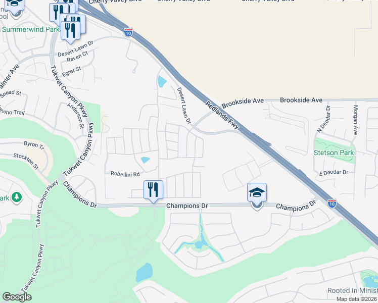 map of restaurants, bars, coffee shops, grocery stores, and more near 10961 Desert Lawn Drive in Calimesa