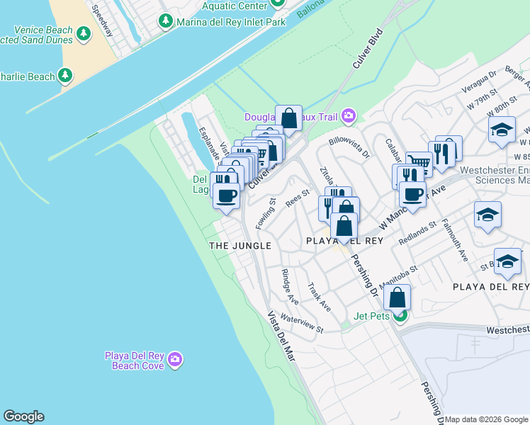 map of restaurants, bars, coffee shops, grocery stores, and more near 222 Montreal Street in Los Angeles