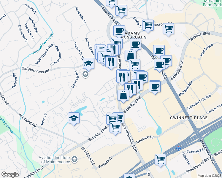 map of restaurants, bars, coffee shops, grocery stores, and more near 3823 Dandridge Way Northwest in Duluth