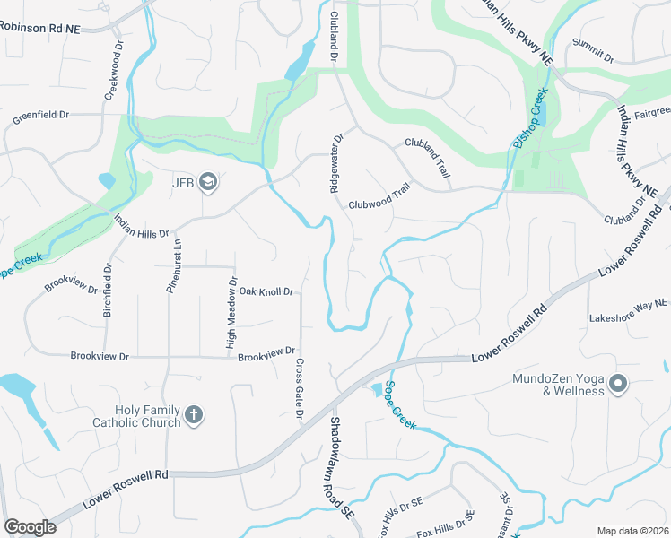 map of restaurants, bars, coffee shops, grocery stores, and more near 401 Ridgewater Drive in Marietta