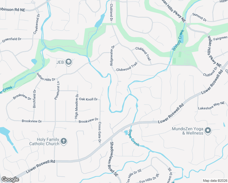 map of restaurants, bars, coffee shops, grocery stores, and more near 401 Ridgewater Drive in Marietta