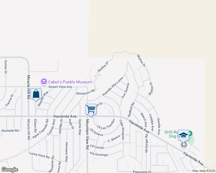 map of restaurants, bars, coffee shops, grocery stores, and more near 12543 Avenue Alta Loma in Desert Hot Springs