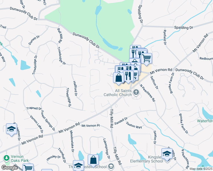map of restaurants, bars, coffee shops, grocery stores, and more near 5380 Northchester Court in Dunwoody