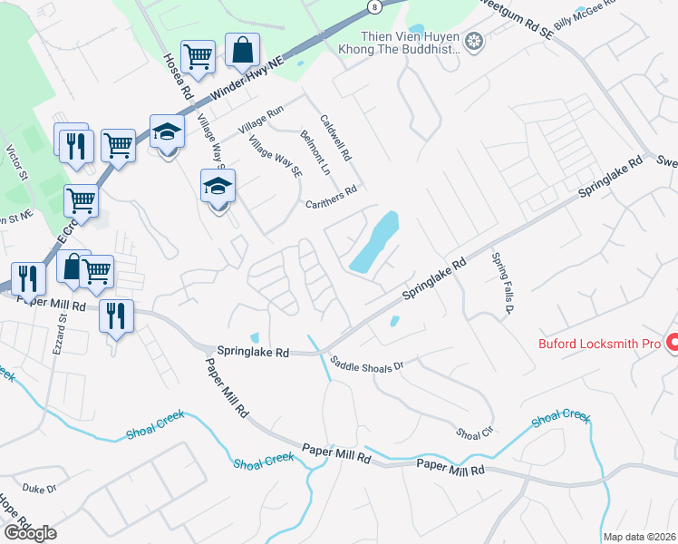 map of restaurants, bars, coffee shops, grocery stores, and more near 595 Cool Weather Drive in Lawrenceville