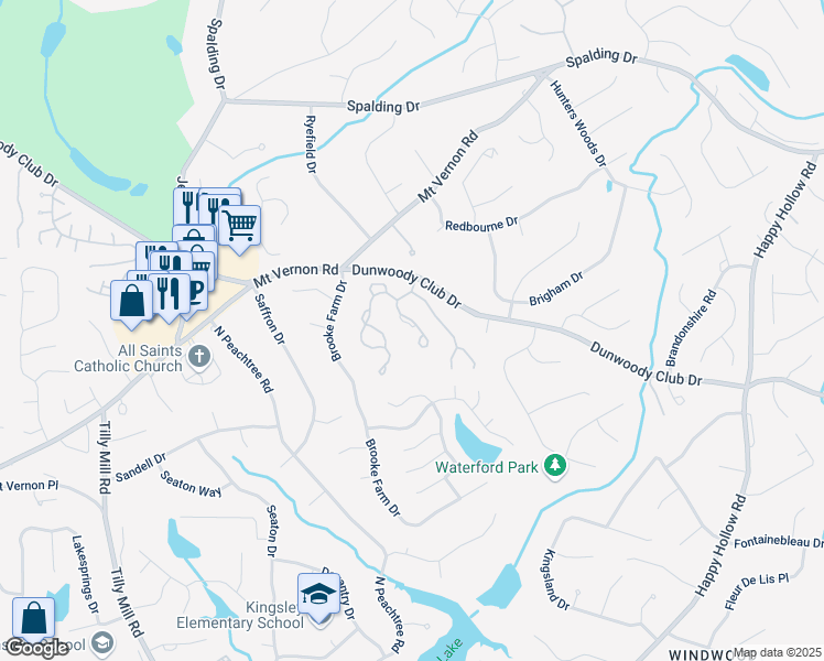 map of restaurants, bars, coffee shops, grocery stores, and more near 5356 Brooke Ridge Drive in Dunwoody