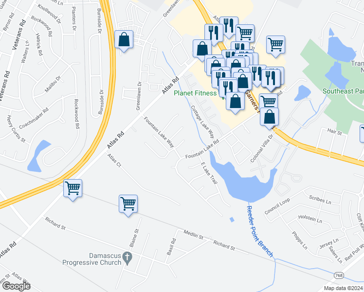 map of restaurants, bars, coffee shops, grocery stores, and more near 88 Springway Drive in Columbia