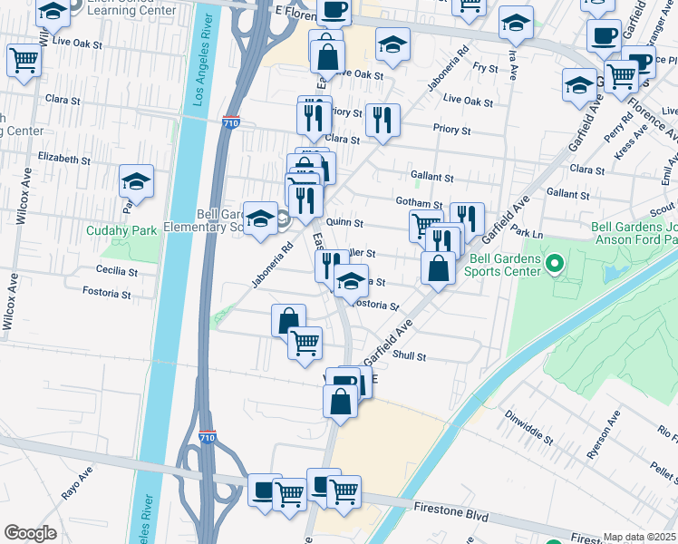 map of restaurants, bars, coffee shops, grocery stores, and more near 8110 Eastern Avenue in Bell Gardens
