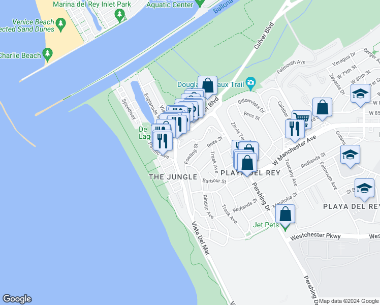 map of restaurants, bars, coffee shops, grocery stores, and more near 222 Montreal Street in Los Angeles