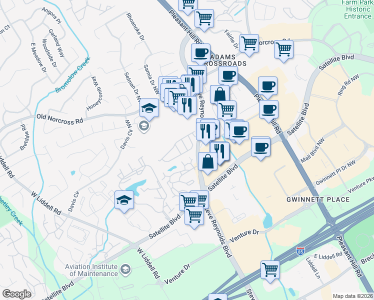 map of restaurants, bars, coffee shops, grocery stores, and more near 2236 Grovemont Drive in Duluth