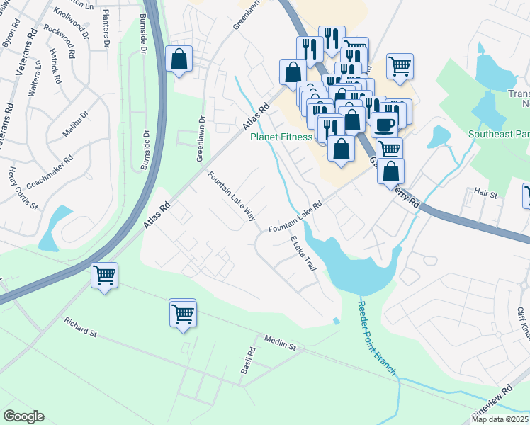 map of restaurants, bars, coffee shops, grocery stores, and more near 86 Springway Drive in Columbia