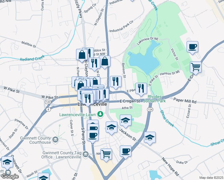 map of restaurants, bars, coffee shops, grocery stores, and more near 241 Jarman Street in Lawrenceville