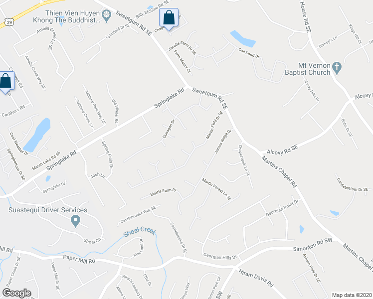 map of restaurants, bars, coffee shops, grocery stores, and more near 436 Martin Creek Way in Lawrenceville