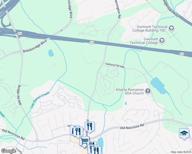 map of restaurants, bars, coffee shops, grocery stores, and more near 1399 Herrington Road in Lawrenceville