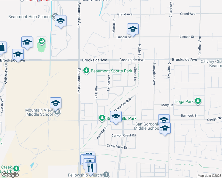 map of restaurants, bars, coffee shops, grocery stores, and more near 512 Cherry Valley Acres in Beaumont
