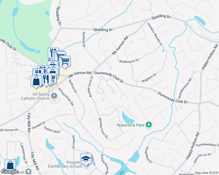map of restaurants, bars, coffee shops, grocery stores, and more near 5296 Brooke Ridge Drive in Atlanta