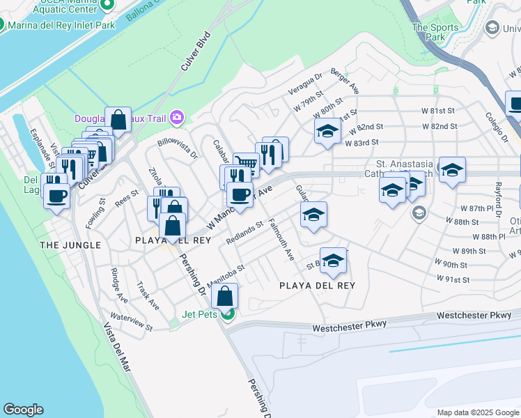 map of restaurants, bars, coffee shops, grocery stores, and more near 8040 West Manchester Avenue in Los Angeles